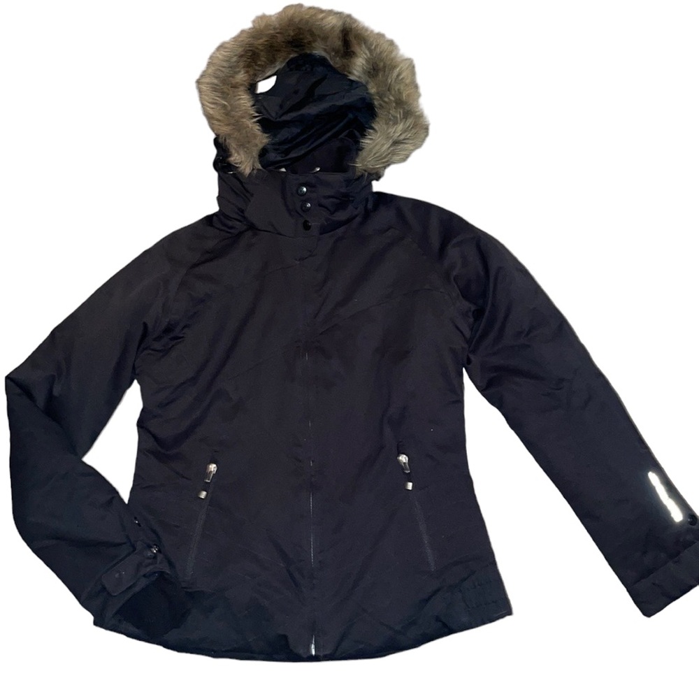 Obermeyer 10 womens ski coat jacket black large medium faux fur hood snowboard